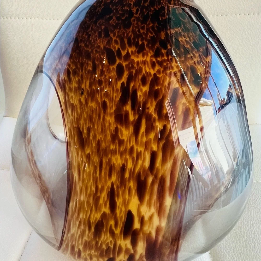 Murano Style Art Glass Vase Tortoiseshell Brown Amber Hand Blown